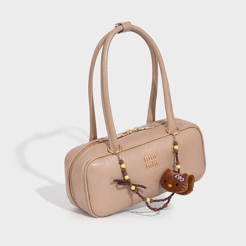 Beaira Vintage patent leather bowling bag bag new versatile underarm bag shoulder tote bag high quality Boston bag