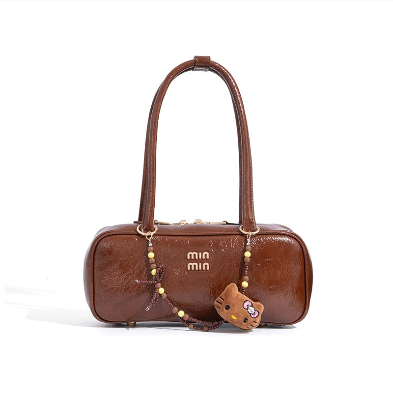 Beaira Vintage patent leather bowling bag bag new versatile underarm bag shoulder tote bag high quality Boston bag