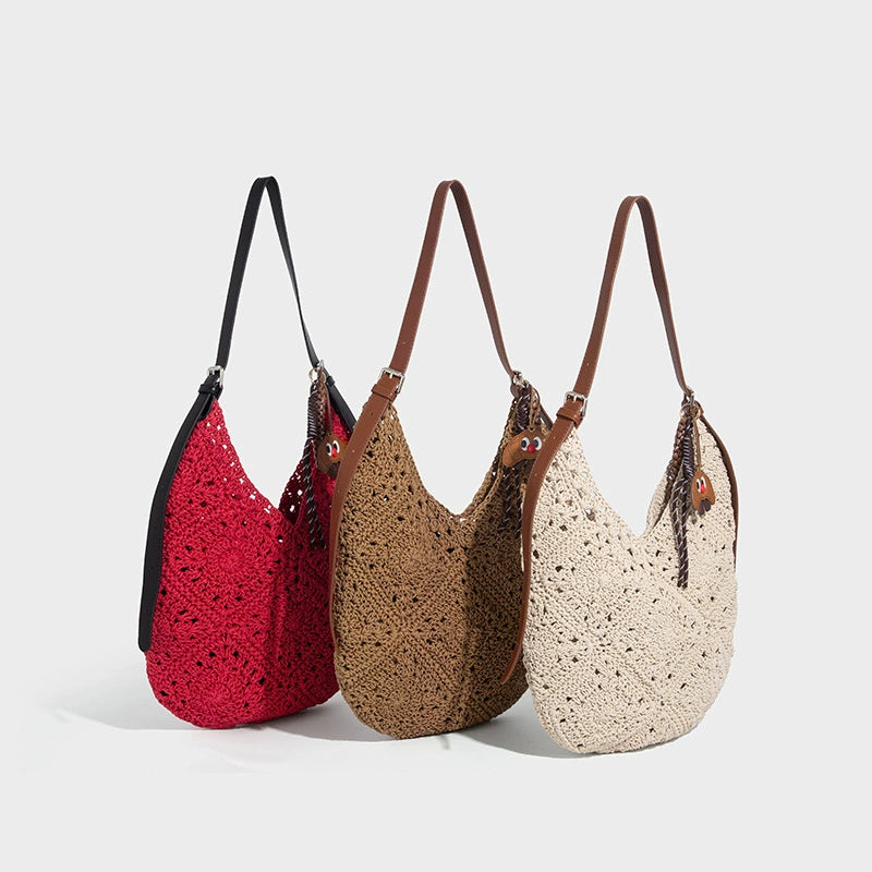 Beaira Wax rope hollow woven bag large capacity tote bag beach vacation bag shoulder bag armpit bag women's summer bag