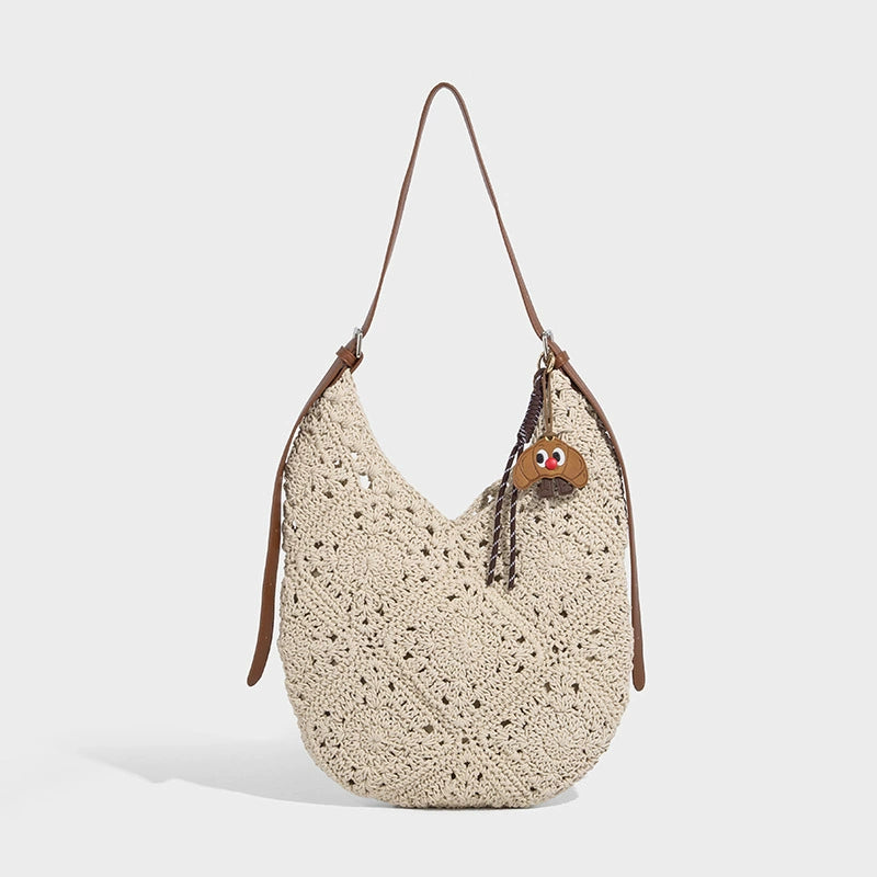 Beaira Wax rope hollow woven bag large capacity tote bag beach vacation bag shoulder bag armpit bag women's summer bag