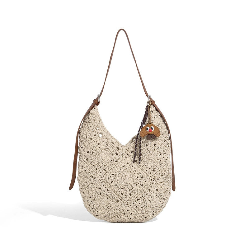 Beaira Wax rope hollow woven bag large capacity tote bag beach vacation bag shoulder bag armpit bag women's summer bag