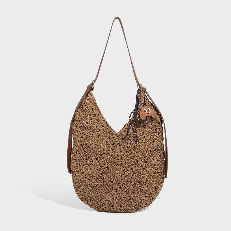 Beaira Wax rope hollow woven bag large capacity tote bag beach vacation bag shoulder bag armpit bag women's summer bag