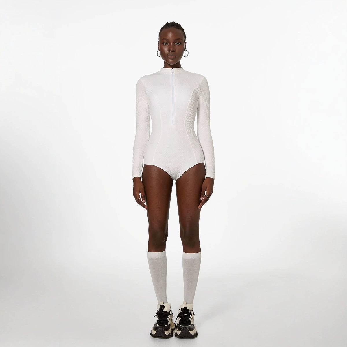 Beaira White long sleeved swimsuit new one-piece swimsuit women's solid color hot spring diving suit