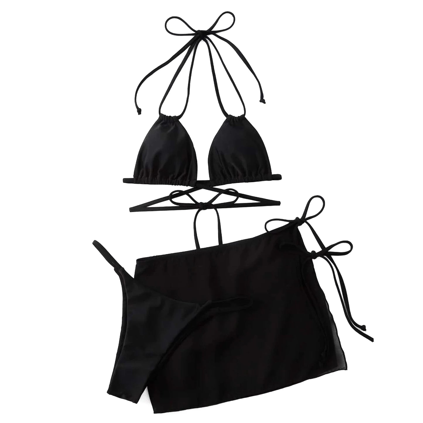 Beaira Womens Summer Swim Suit Solid Color Drawstring Strap Three Pieces Beachwear Sexy Bikinis Sets Quick Drying Women Swimsuit