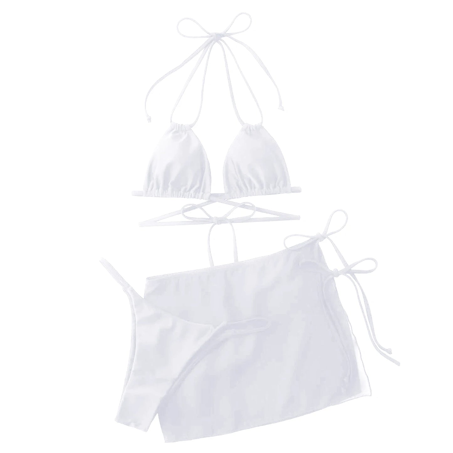 Beaira Womens Summer Swim Suit Solid Color Drawstring Strap Three Pieces Beachwear Sexy Bikinis Sets Quick Drying Women Swimsuit