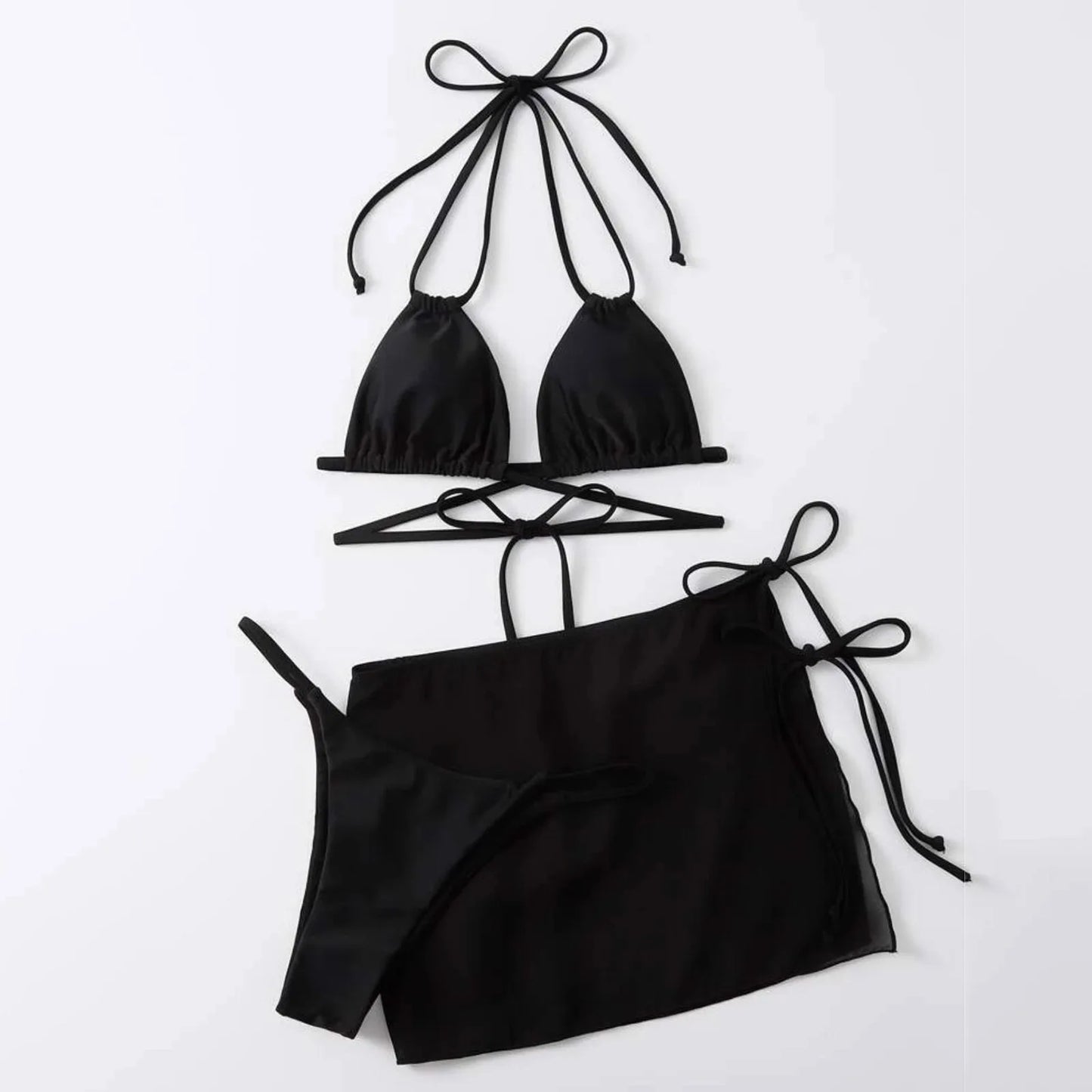 Beaira Womens Summer Swim Suit Solid Color Drawstring Strap Three Pieces Beachwear Sexy Bikinis Sets Quick Drying Women Swimsuit