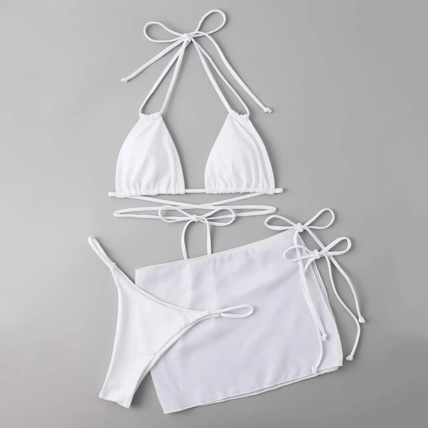 Beaira Womens Summer Swim Suit Solid Color Drawstring Strap Three Pieces Beachwear Sexy Bikinis Sets Quick Drying Women Swimsuit