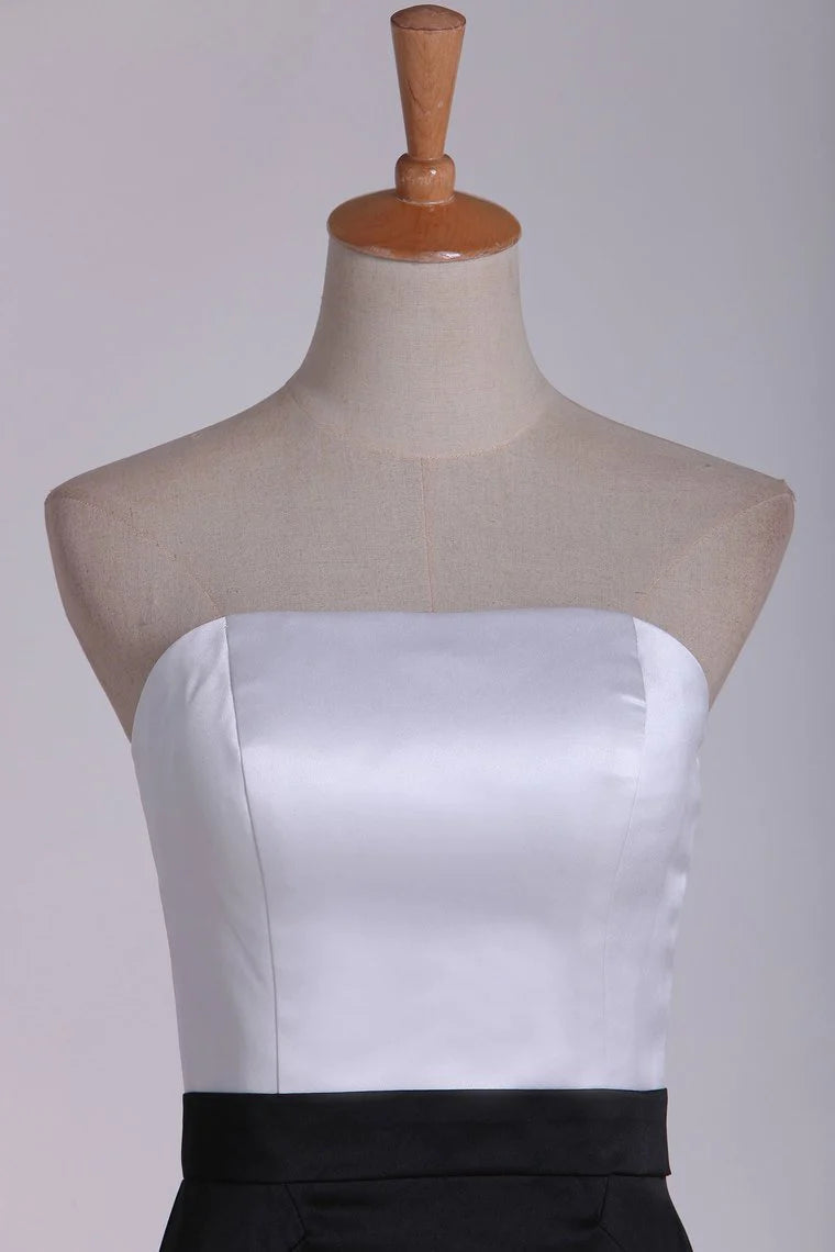 Bicolor Strapless Party Dresses A Line Floor Length Satin