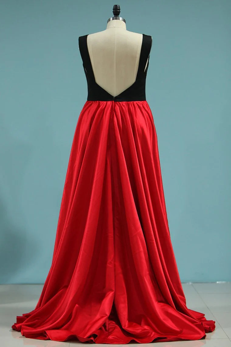 Bicolor V Neck Sheath Party Dresses Satin Open Back