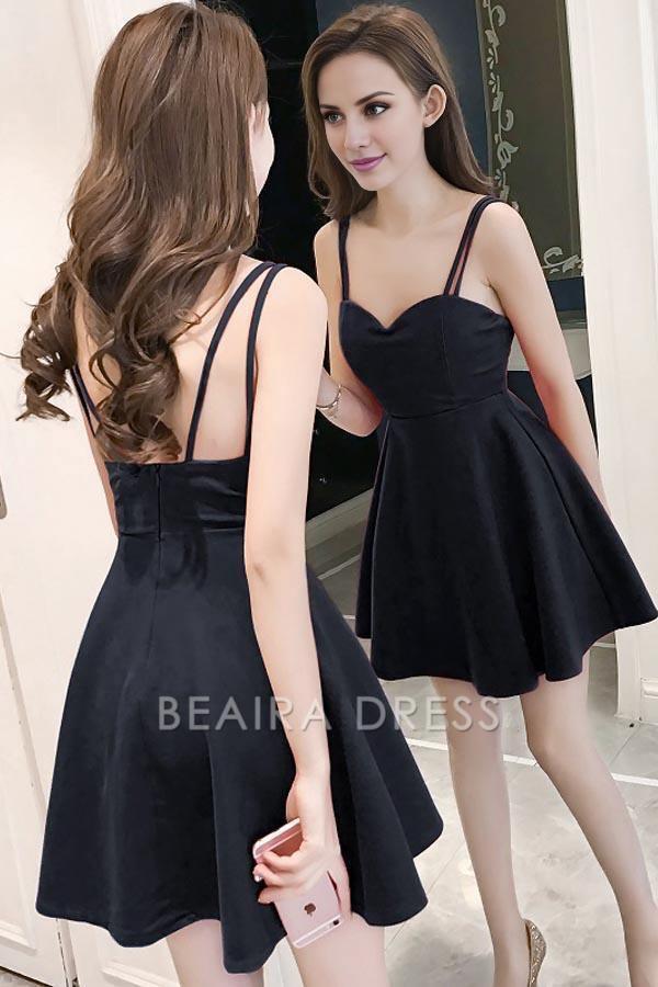 Beaira Simple Straps Sweetheart Black Satin Homecoming Dresses Party Dresses formal wear dresses
