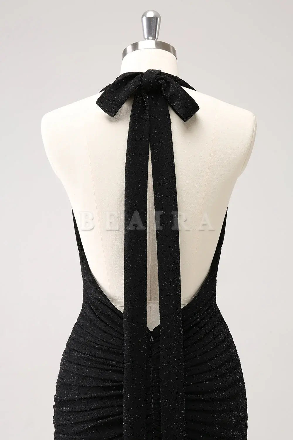 Beaira Black Mermaid Halter Pleated Backless Long Bridesmaid Dress with Slit Bridesmaid dress shop