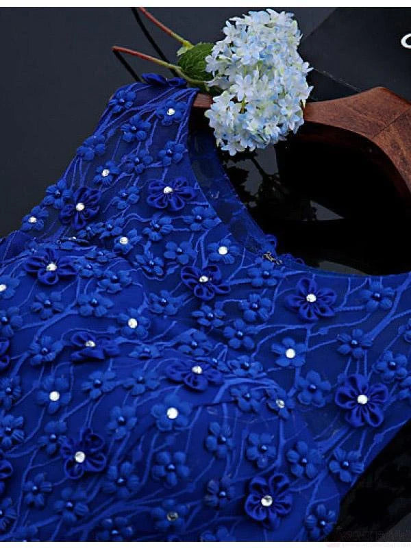 Blue Knee Length Homecoming Dresses with Beads Straps Short Cocktail Dresses