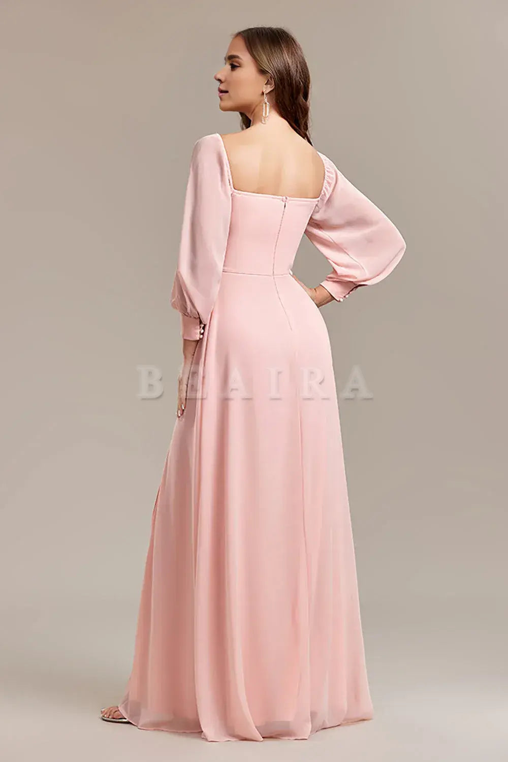 Beaira Blush A-Line Off the Shoulder Long Wedding Guest Dress with Slit Bridesmaid dress shop