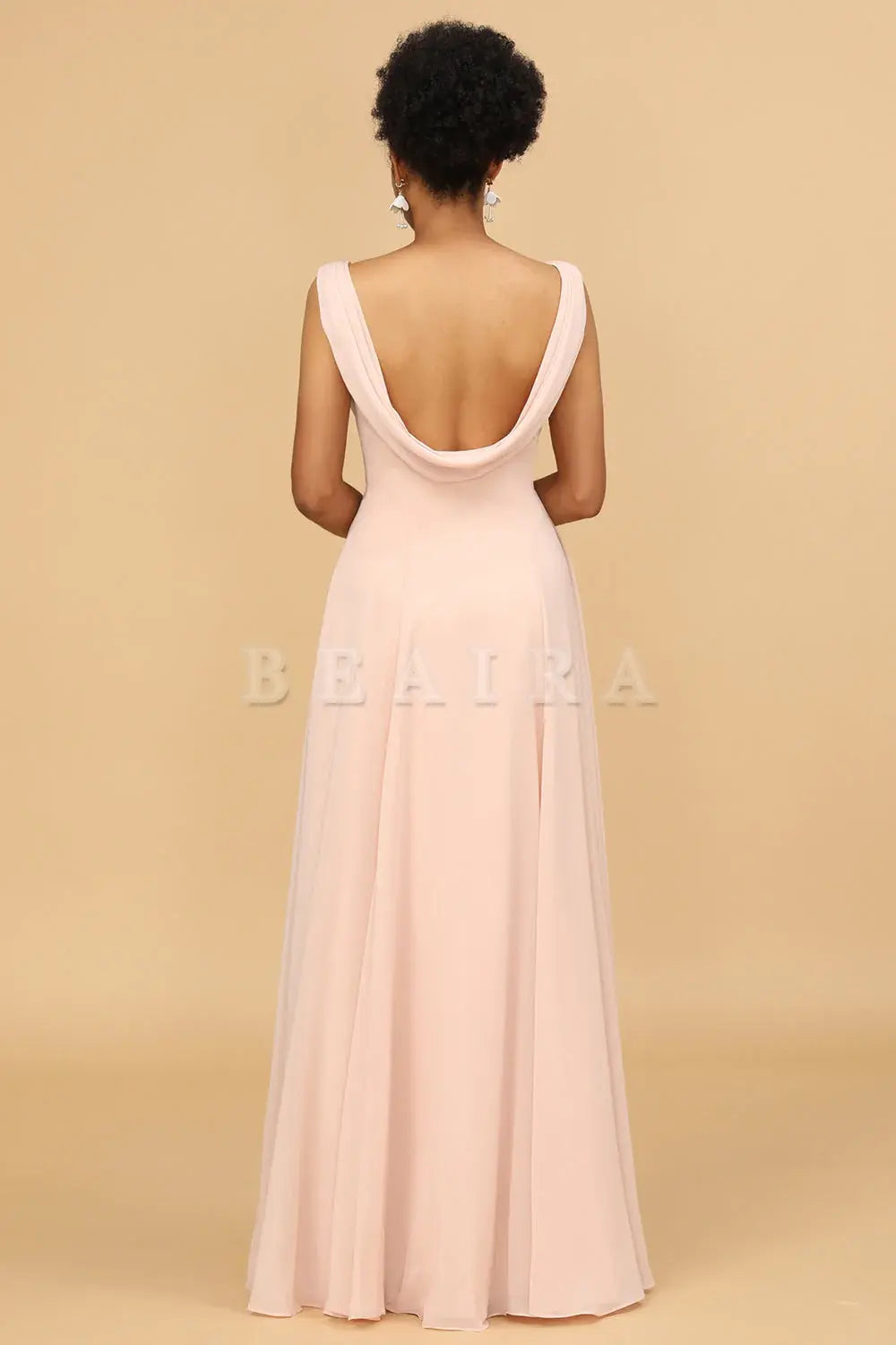 Beaira Blush A Line V Neck Chiffon Long Bridesmaid Dress Bridesmaid dress shop