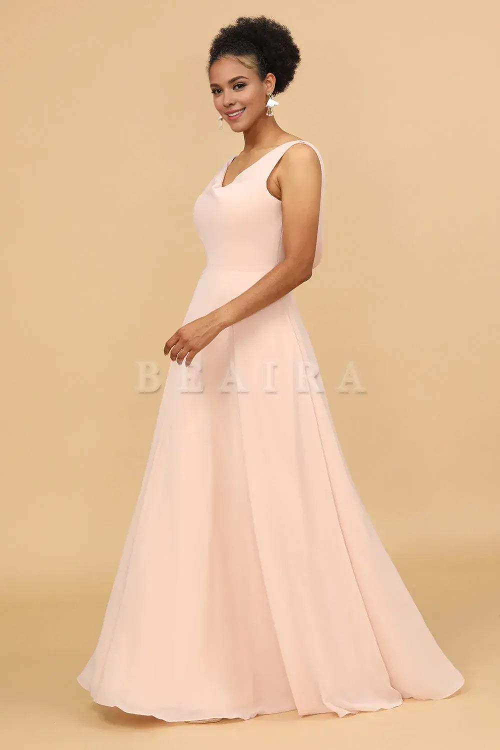 Beaira Blush A Line V Neck Chiffon Long Bridesmaid Dress Bridesmaid dress shop