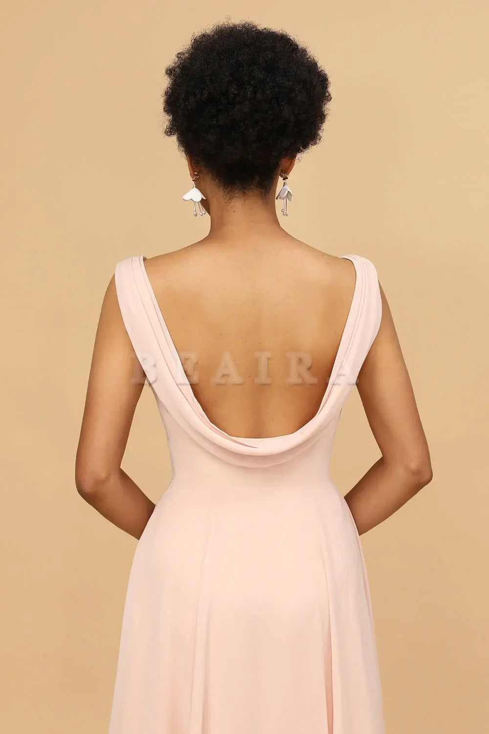 Beaira Blush A Line V Neck Chiffon Long Bridesmaid Dress Bridesmaid dress shop