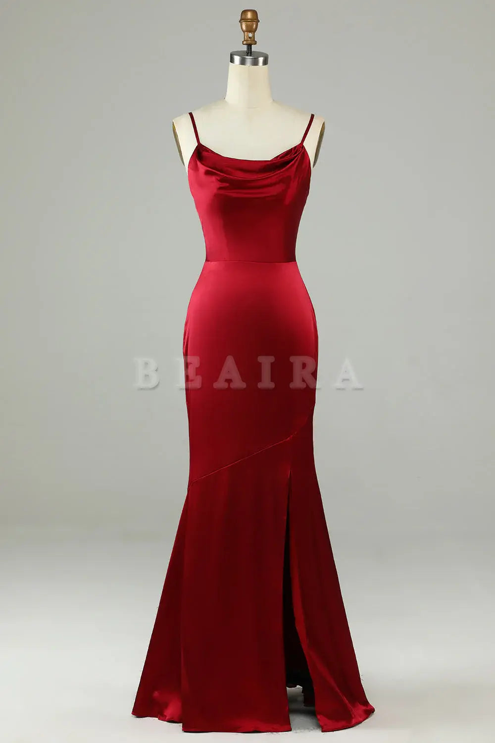 Beaira Burgundy Mermaid Spaghetti Straps Long Bridesmaid Dress with Slit Bridesmaid dress shop