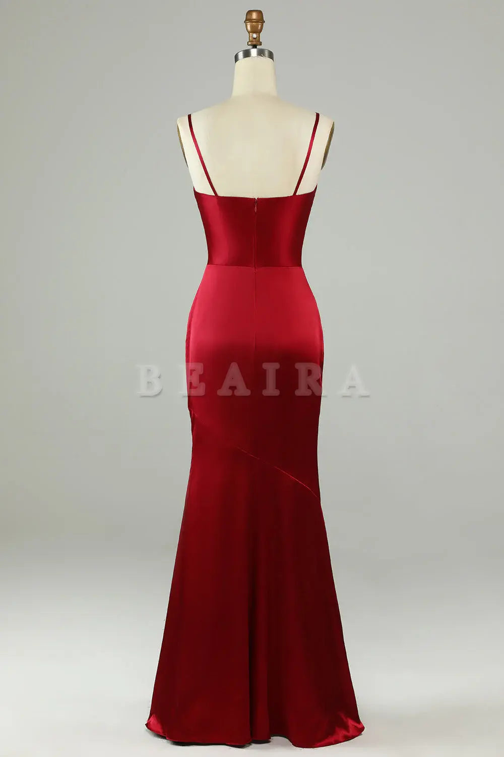 Beaira Burgundy Mermaid Spaghetti Straps Long Bridesmaid Dress with Slit Bridesmaid dress shop