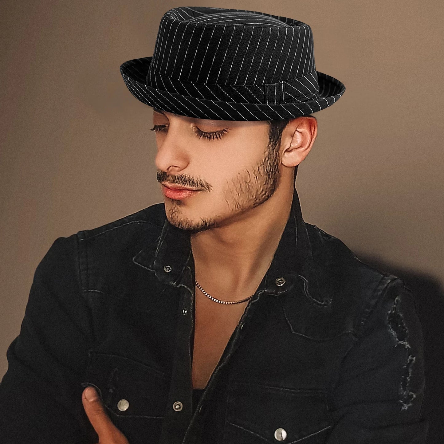 Beaira Casual Fashion Men Striped Short Hat Brim Fedoras Classic Neutral Soft Tweed Dress Hat Suitable for Camping and Hiking