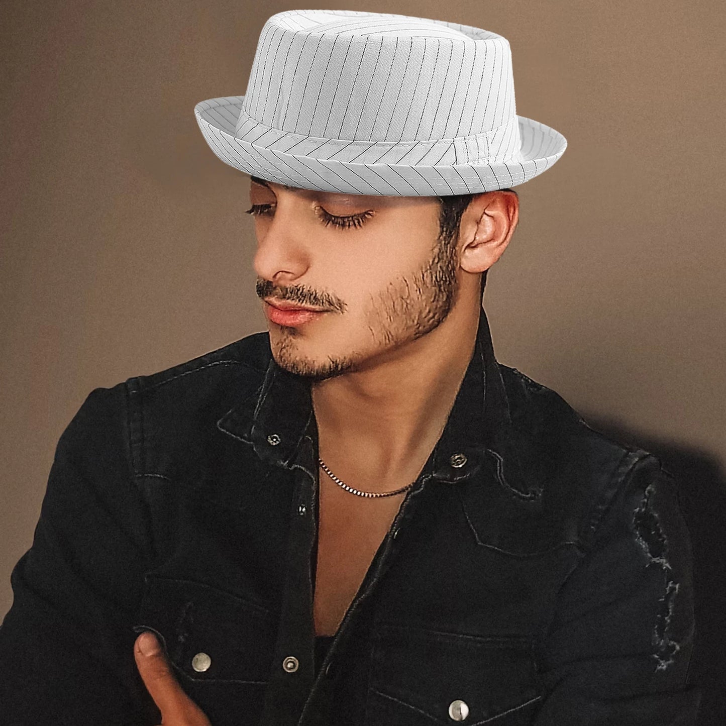 Beaira Casual Fashion Men Striped Short Hat Brim Fedoras Classic Neutral Soft Tweed Dress Hat Suitable for Camping and Hiking