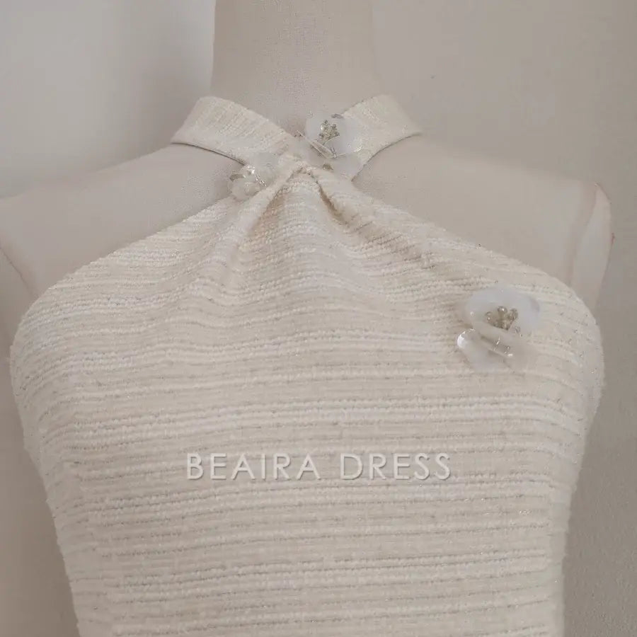 Beaira Cheap A line Halter White Satin Short Homecoming Dresses Birthday Outfits
