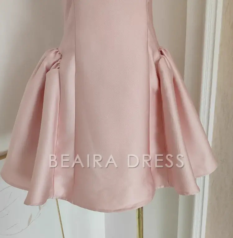 Beaira Cheap A line Straps Light Pink Satin Short Homecoming Dresses Birthday Outfits