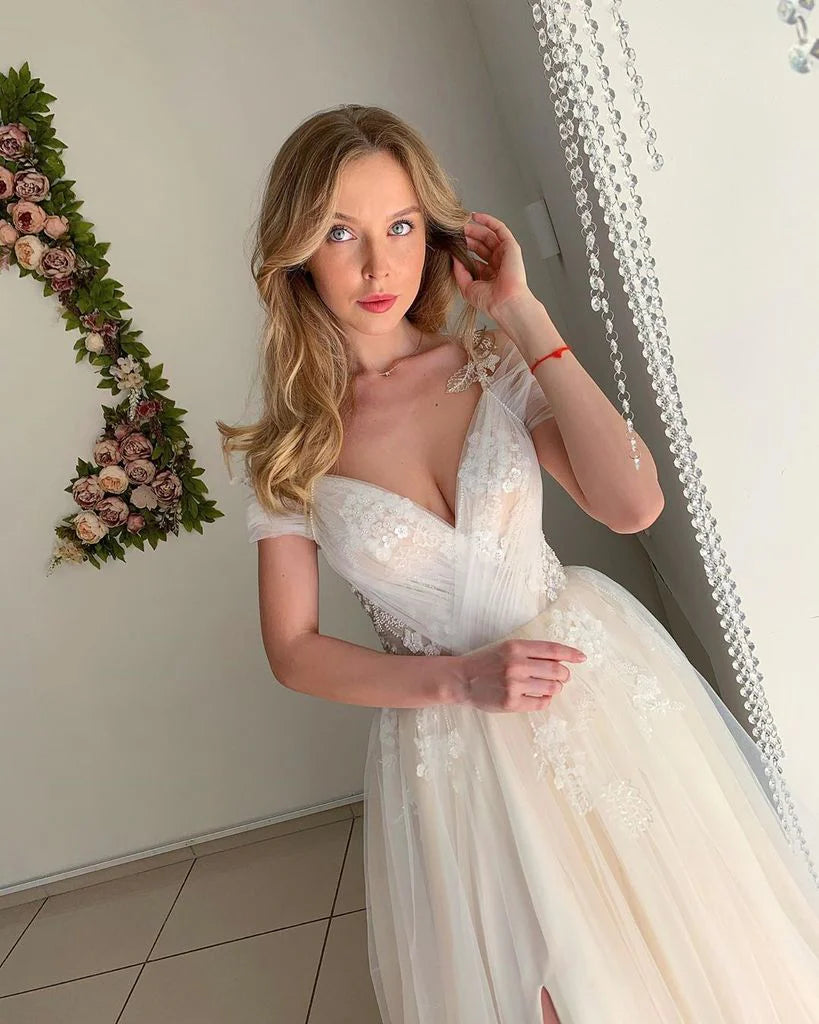A Line Off The Shoulder Prom Dress With Appliques