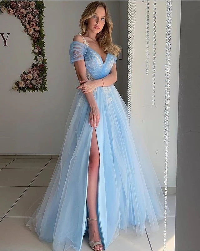 A Line Off The Shoulder Prom Dress With Appliques