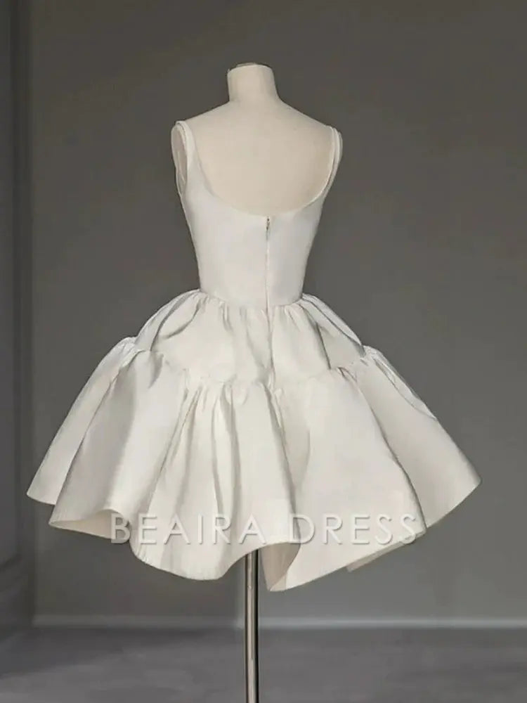 Beaira Chic Ball Gown Straps White Satin Homecoming Dresses Birthday Dress Birthday Outfits