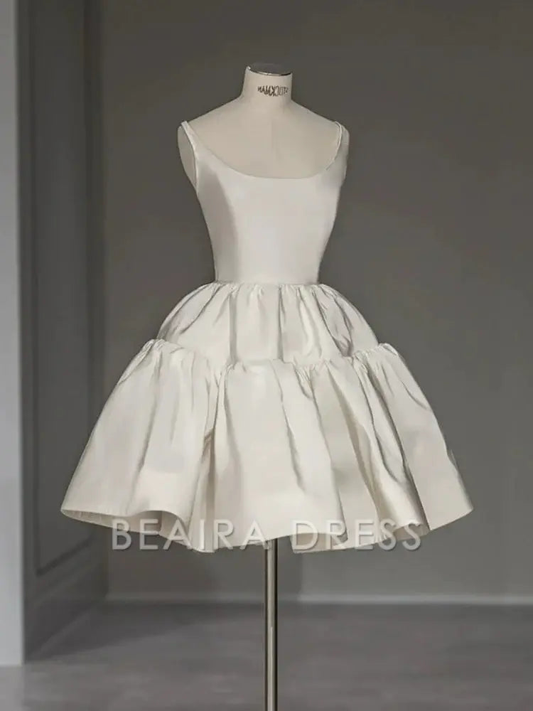 Beaira Chic Ball Gown Straps White Satin Homecoming Dresses Birthday Dress Birthday Outfits