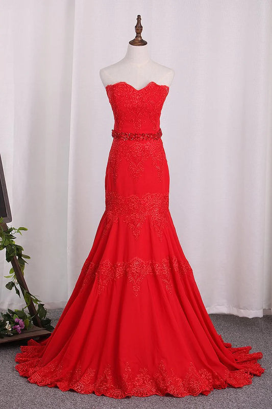 Chiffon Mermaid Sweetheart Party Dresses With Applique