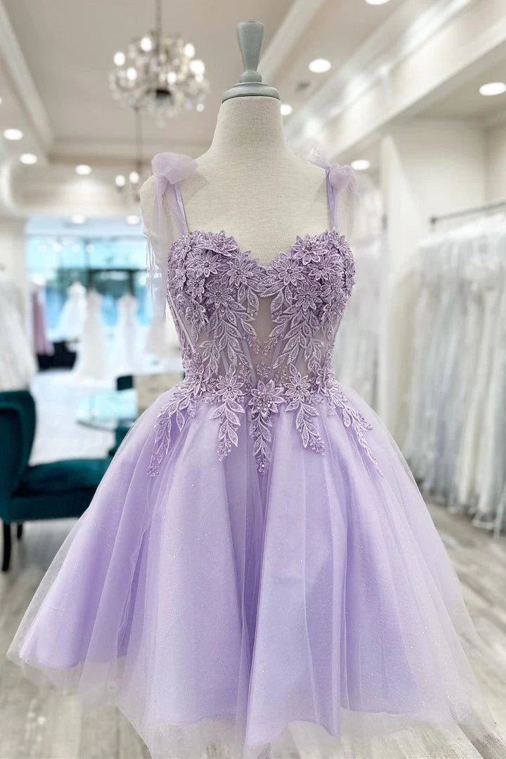 Cute A Line Sweetheart Tulle Appliques Short Cheap Homecoming Dresses