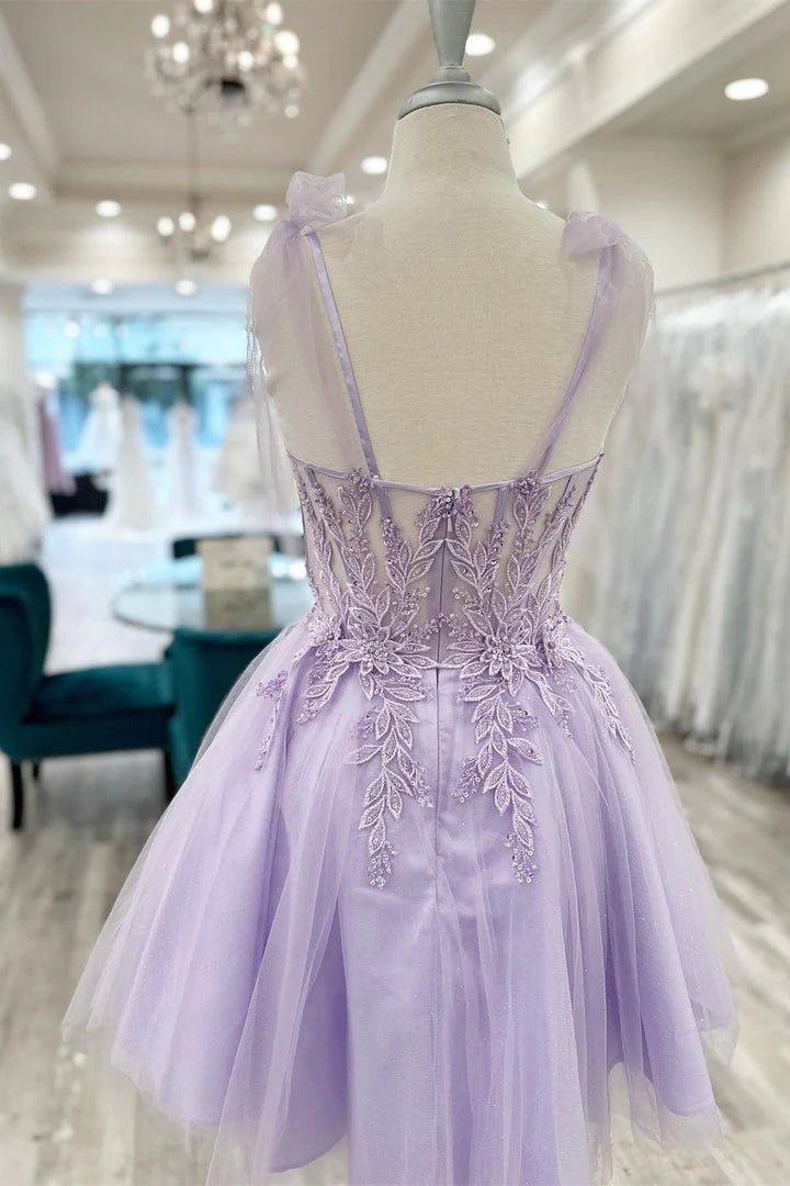 Cute A Line Sweetheart Tulle Appliques Short Cheap Homecoming Dresses