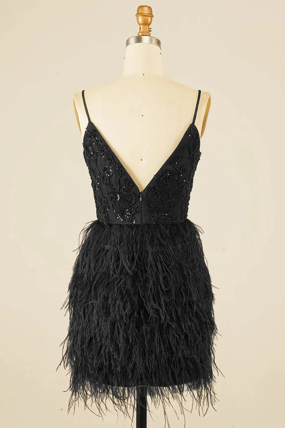 Cute Bodycon V Neck Beaded Above Knee Homecoming Dresses With Feather
