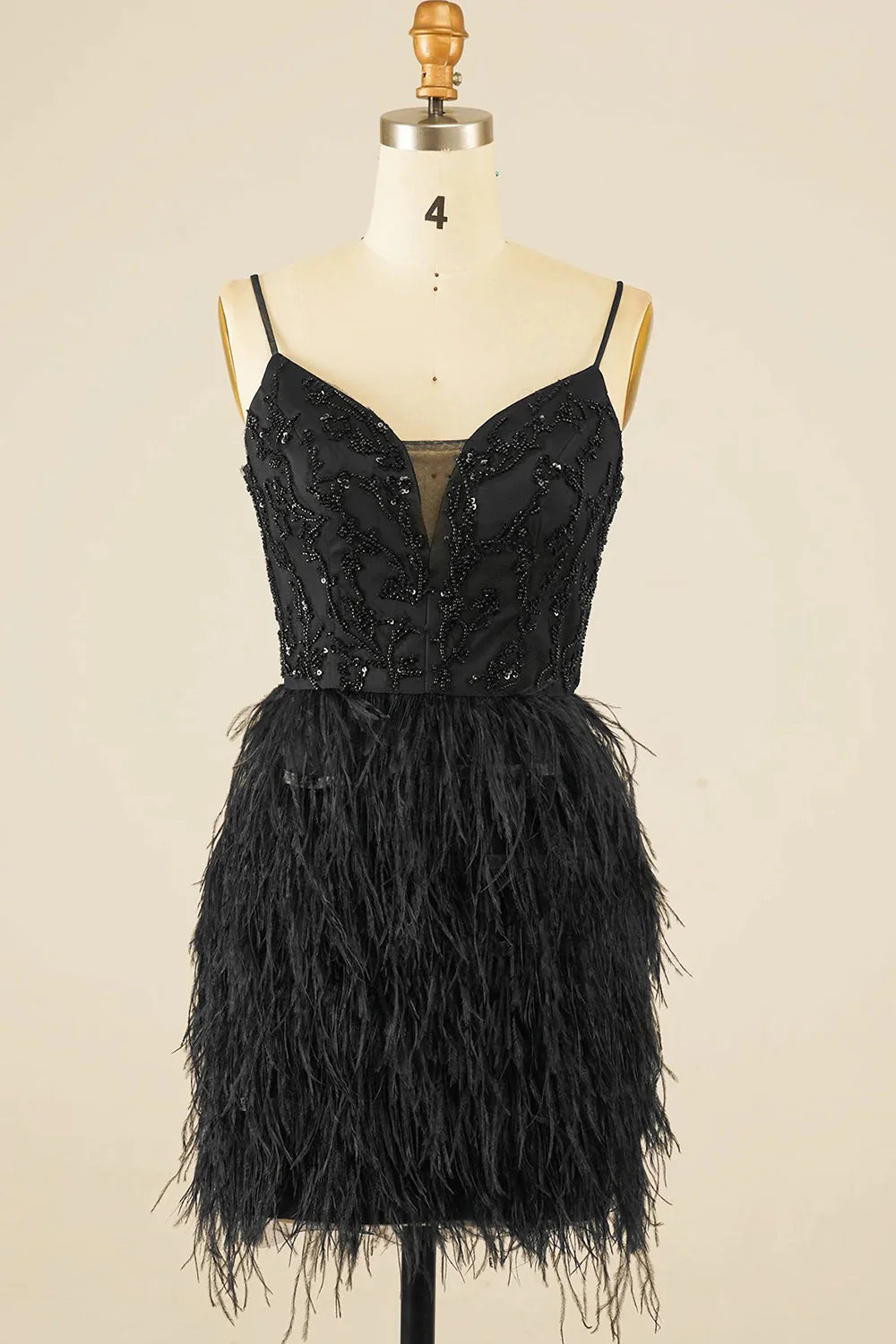 Cute Bodycon V Neck Beaded Above Knee Homecoming Dresses With Feather