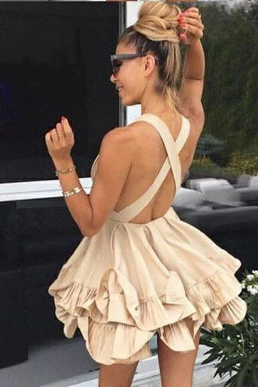 Cute Satin Sleeveless Criss Cross Above Knee Homecoming Dresses Short Cocktail Dresses
