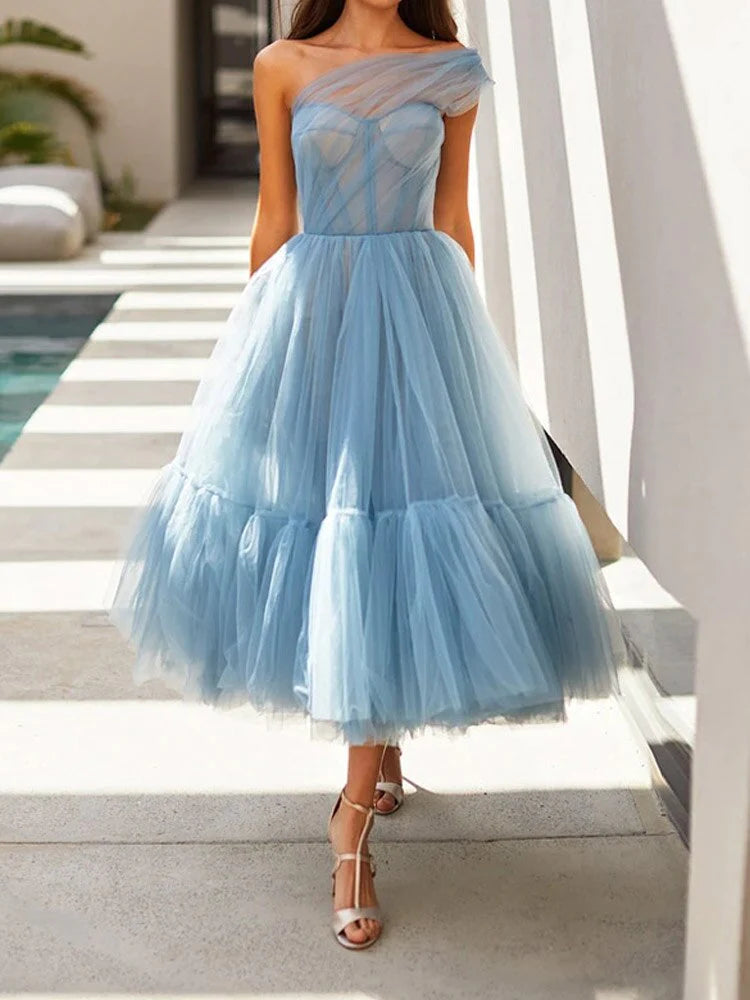 Cute Tulle One Shoulder Tulle Short Cocktail Dress Homecoming Dresses