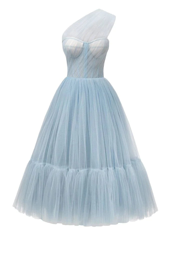 Cute Tulle One Shoulder Tulle Short Cocktail Dress Homecoming Dresses