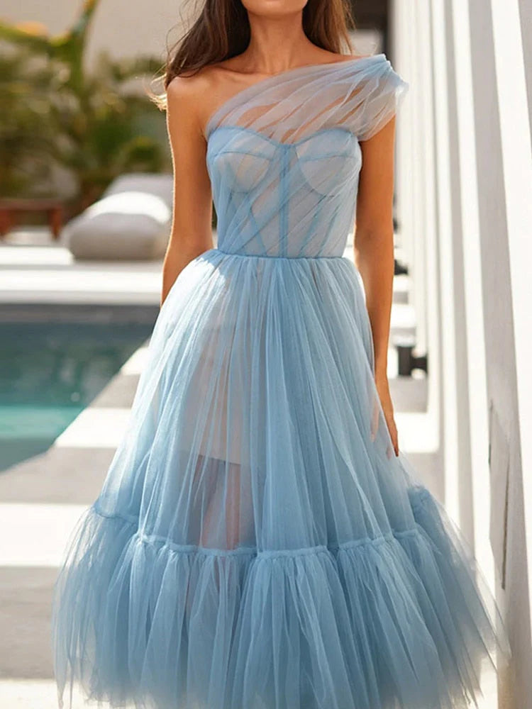 Cute Tulle One Shoulder Tulle Short Cocktail Dress Homecoming Dresses