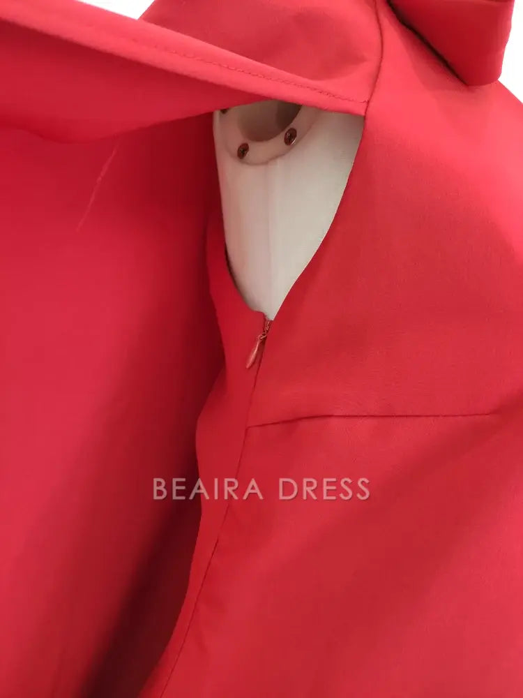 Beaira Cute A Line Boat Neckline Red Satin Short Homecoming Dresses Birthday Outfits With