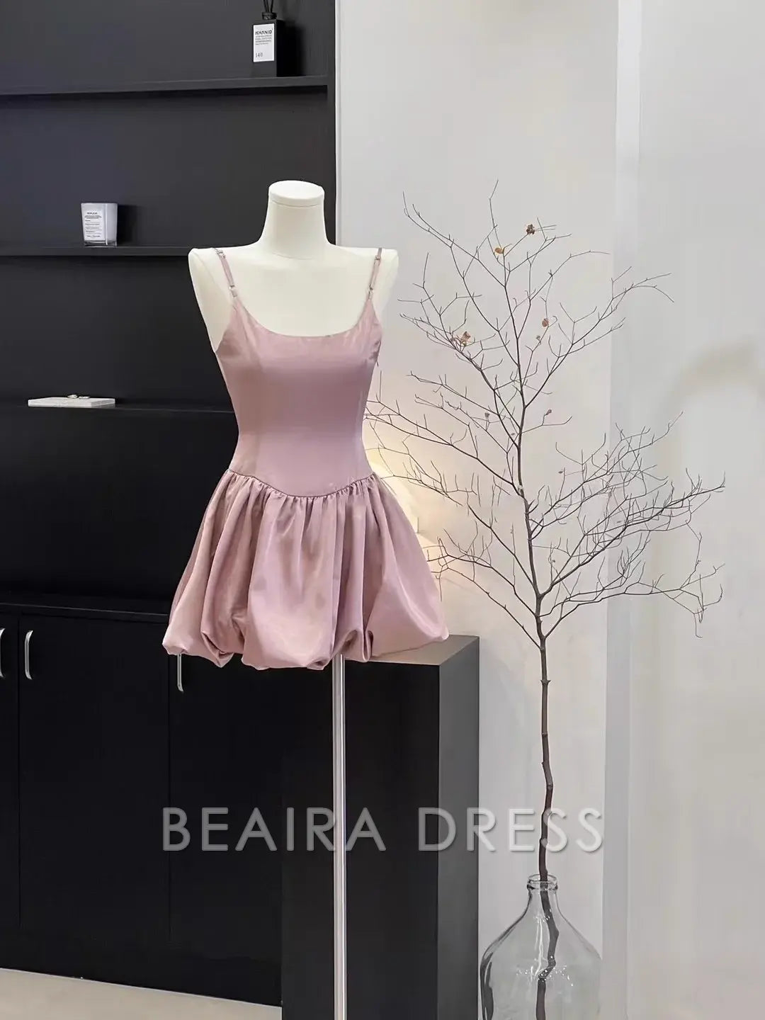 Beaira Cute A Line Spaghetti Straps Ruffled Pink Women's Short Holiday Dresses Homecoming Dress