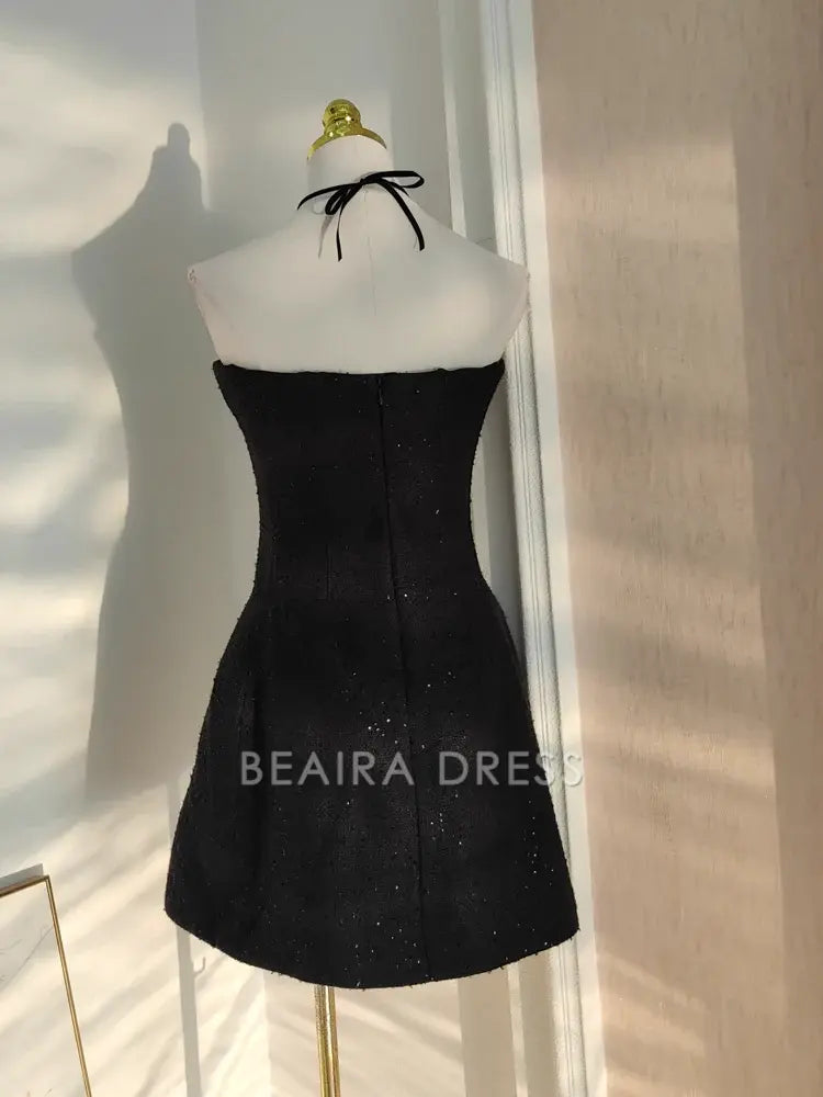 Beaira Cute A line Halter Black Short Homecoming Dresses Little Black Birthday Outfits