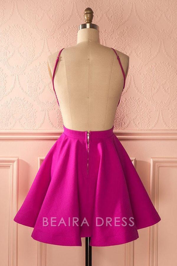 Beaira Cute Hot Pink Backless Short Homecoming Dress Party Dress formal wear dresses
