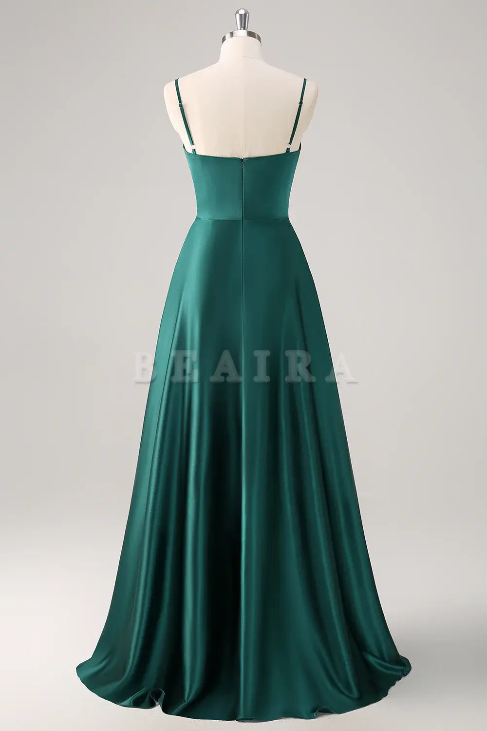 Beaira Dark Green A Line Spaghetti Straps Ruched Satin Bridesmaid Dress Bridesmaid dress shop 