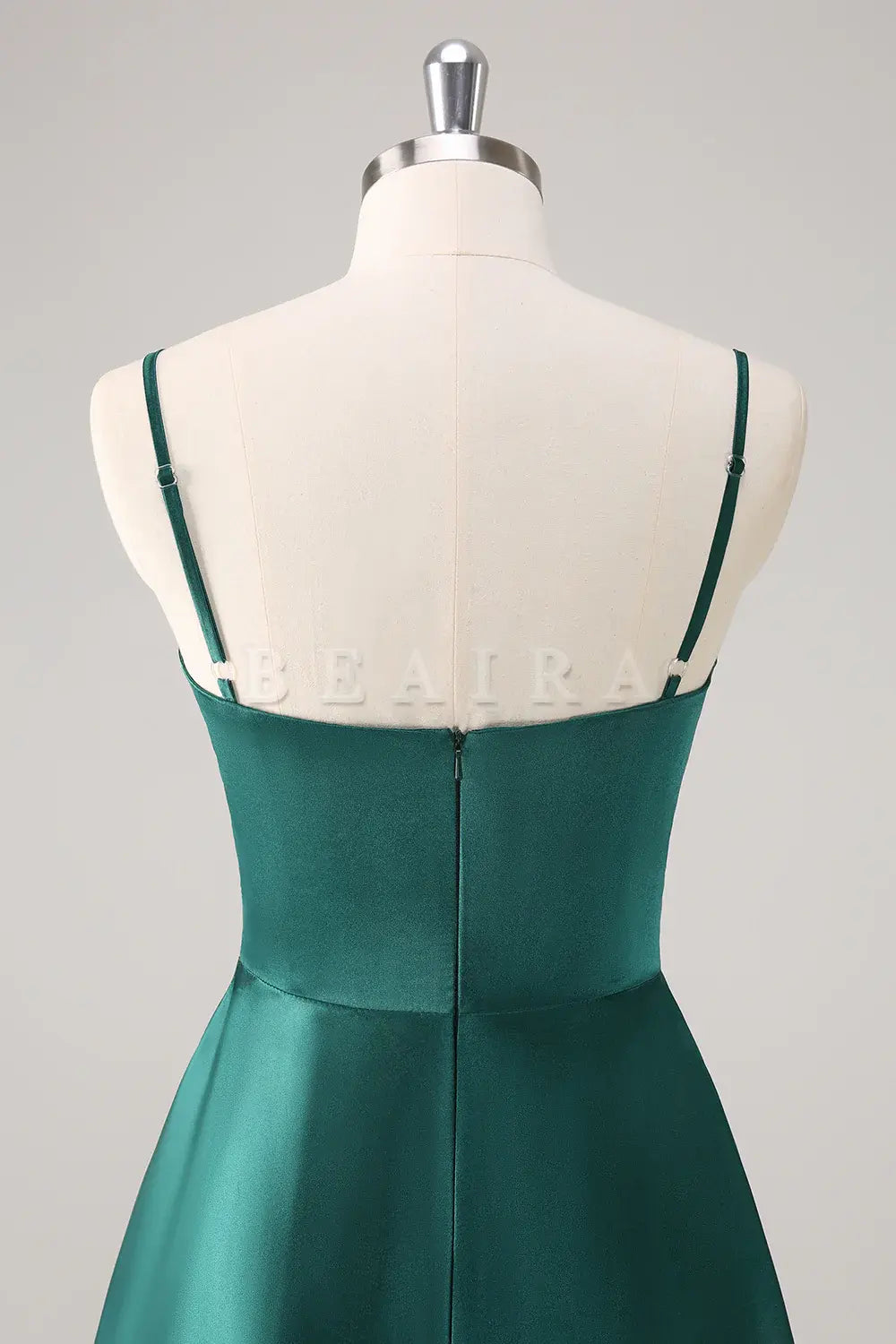 Beaira Dark Green A Line Spaghetti Straps Ruched Satin Bridesmaid Dress Bridesmaid dress shop 