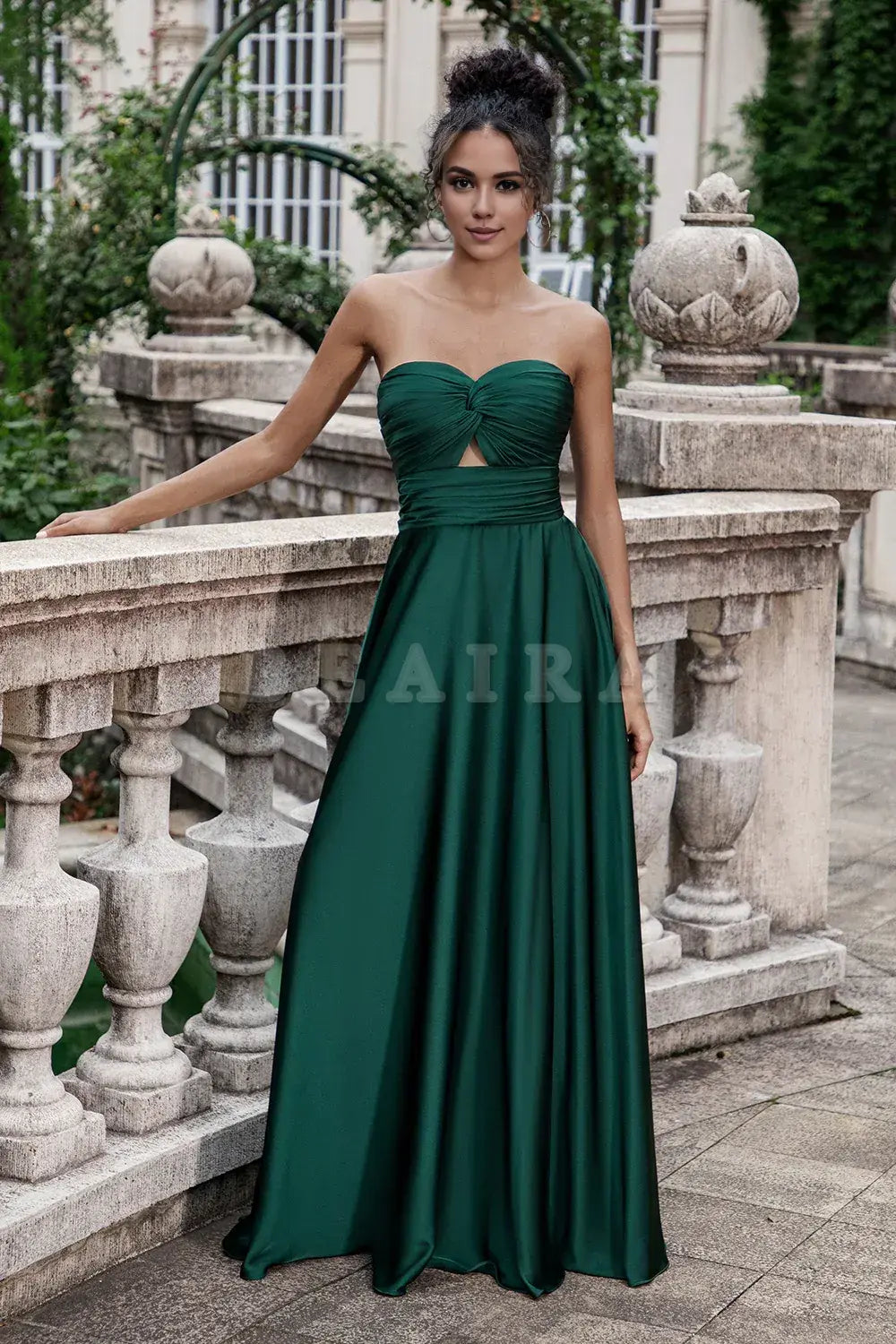 Beaira Dark Green A Line Sweetheart Satin Cut Out Pleated Long Wedding Party Guest Dress Bridesmaid dress shop