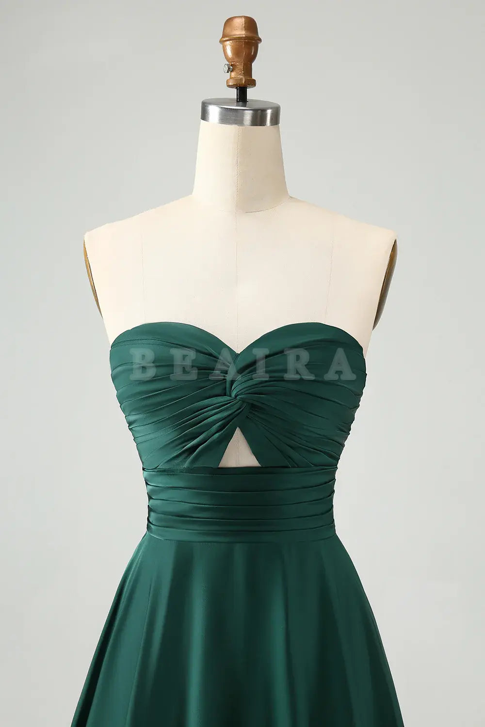 Beaira Dark Green A Line Sweetheart Satin Cut Out Pleated Long Wedding Party Guest Dress Bridesmaid dress shop