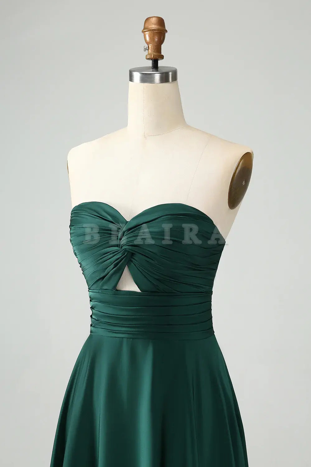 Beaira Dark Green A Line Sweetheart Satin Cut Out Pleated Long Wedding Party Guest Dress Bridesmaid dress shop