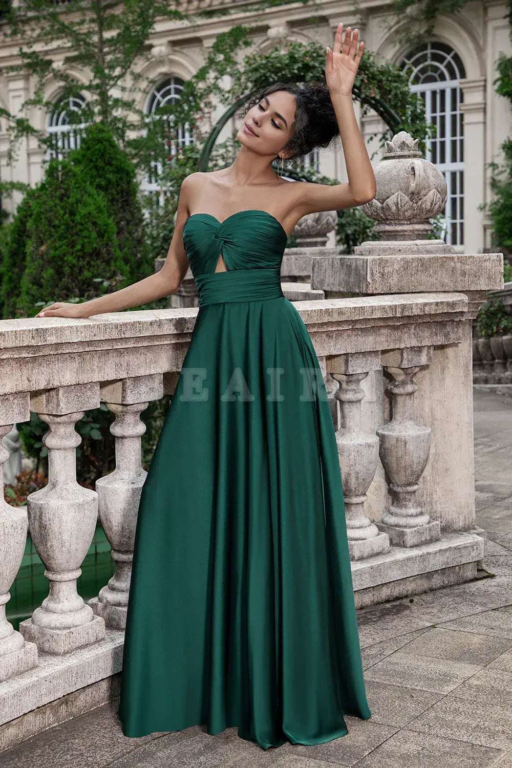 Beaira Dark Green A Line Sweetheart Satin Cut Out Pleated Long Wedding Party Guest Dress Bridesmaid dress shop