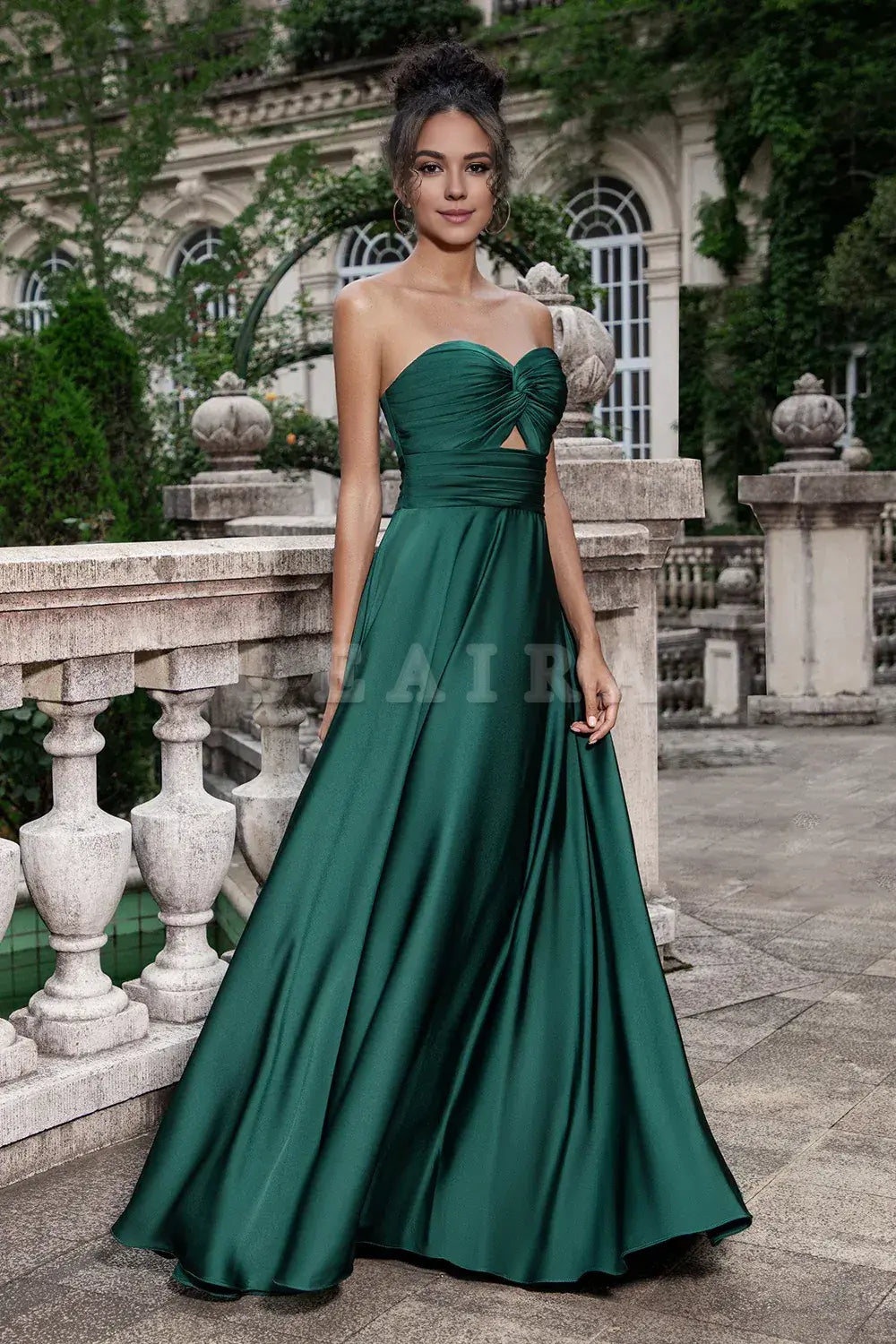 Beaira Dark Green A Line Sweetheart Satin Cut Out Pleated Long Wedding Party Guest Dress Bridesmaid dress shop
